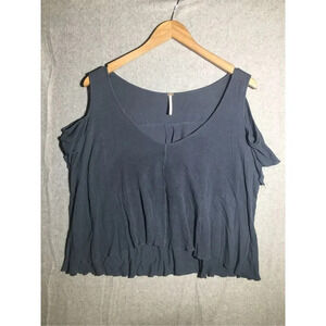 Womens Free People Blouse Cold Shoulder Linen Blend Lagenlook Asymmetric Hem